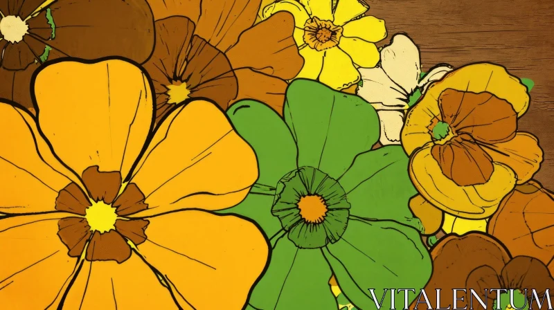Retro Style Digital Drawing of Flowers - Warm and Inviting AI Image