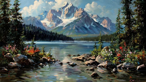 Serene Mountain Landscape Painting