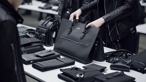 Timeless Elegance: Hands Holding Exquisite Black Leather Bag