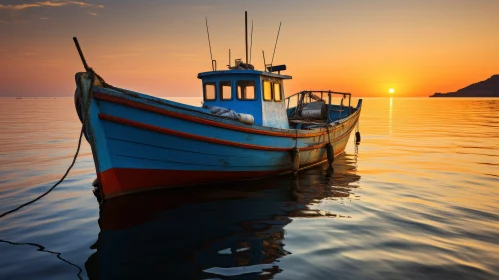 Tranquil Fishing Boat Scene at Sunset