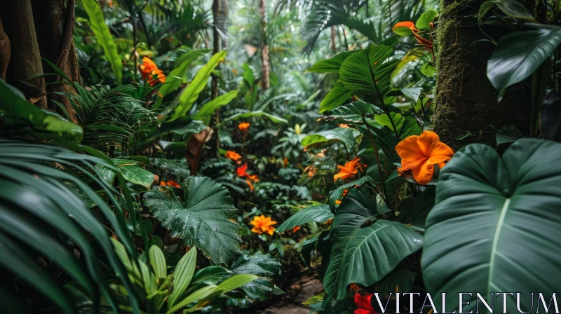 Tropical Rainforest - Lush Green Vegetation - Path through the Forest AI Image