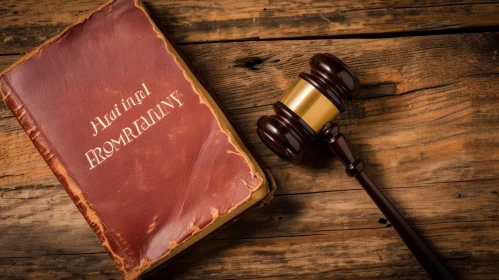 Antique Book and Wooden Gavel on Table - Artistic Composition