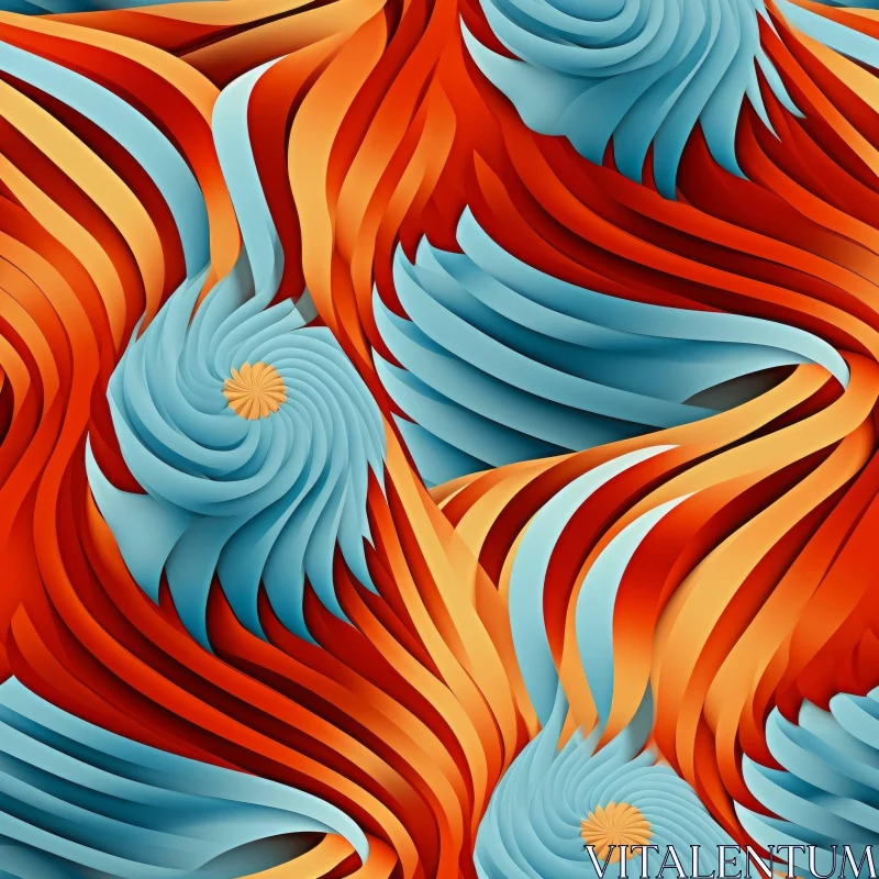 Blue and Orange Gradient Wave Seamless Pattern AI Image