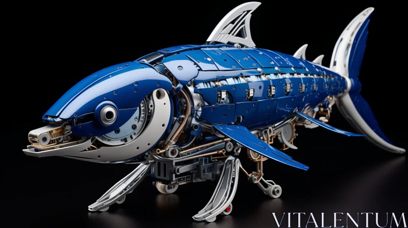 Blue and Silver Metallic Steampunk-Inspired Fish AI Image