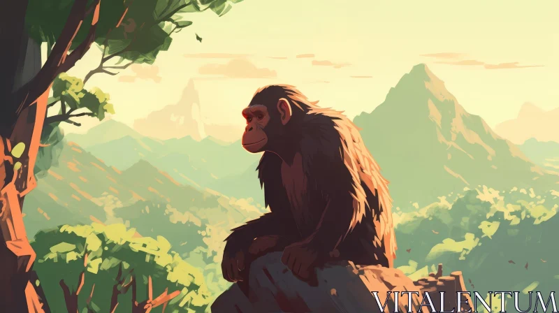 Chimpanzee in Jungle Digital Painting AI Image