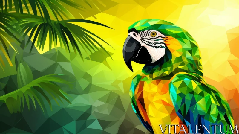 Colorful Parrot in Tropical Forest - Geometric Style AI Image