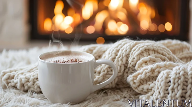 Cozy Hot Chocolate by the Fireplace AI Image