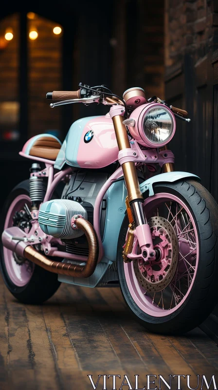 Custom-Made Motorcycle with Light Blue and Pink Paint Job AI Image