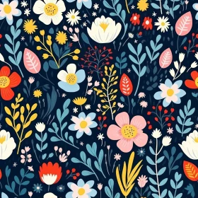 Dark Blue Floral Pattern - Bright Colors - Seamless Design
