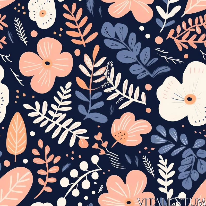 Dark Blue Floral Pattern for Home Decor AI Image