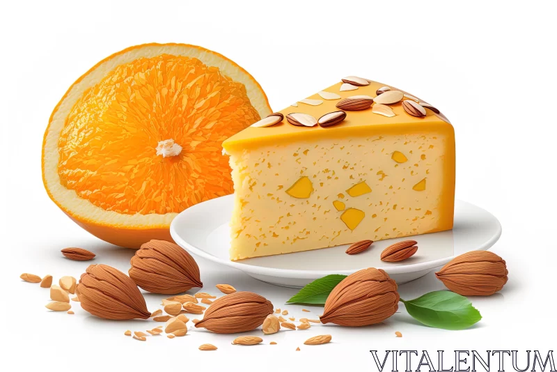AI ART Delicious Cheese, Almonds, and Orange on a Plate | Photorealistic Composition