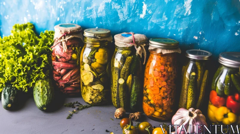 Exquisite Pickled Vegetables in Glass Jars | Artistic Still Life AI Image