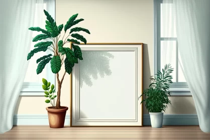 Frame with Plant and Window Sill - Photorealistic Interior Illustration