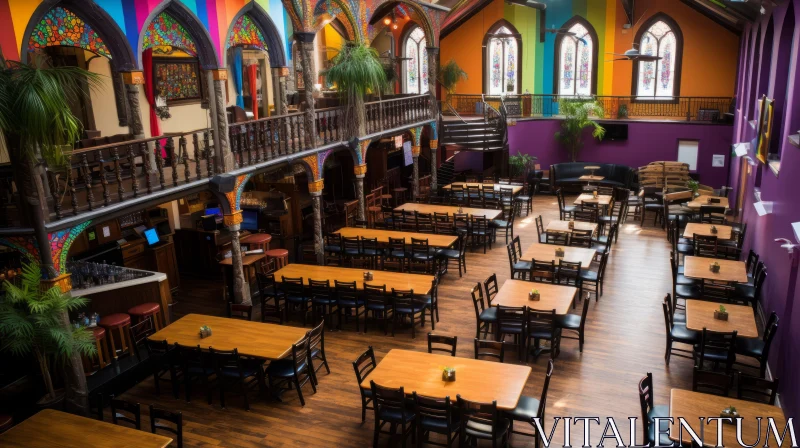 AI ART Gothic Revival and Mesoamerican Influences in Vibrant Restaurant