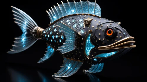 Metallic Fish Artwork: An Illuminated Fusion Of Technology And Surrealism