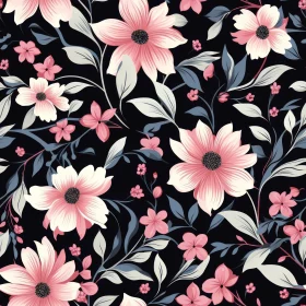 Pink and White Floral Pattern on Dark Background