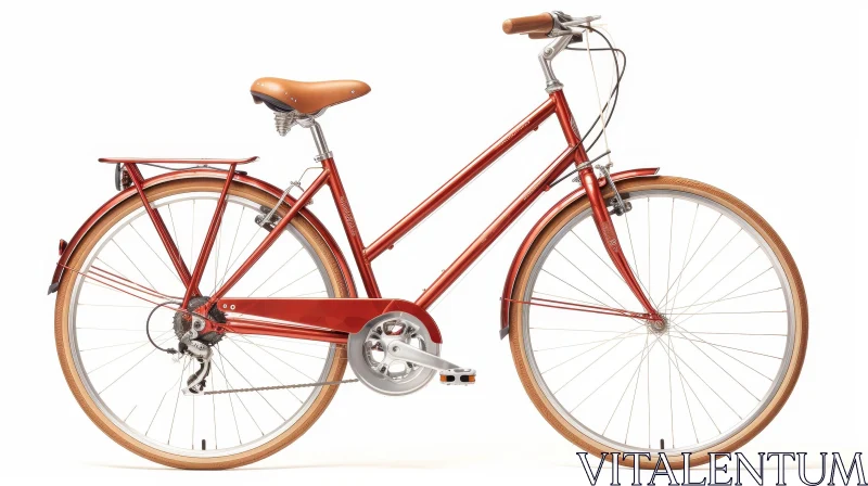 Red City Bike with Brown Saddle and Basket Leaning Against Wall AI Image