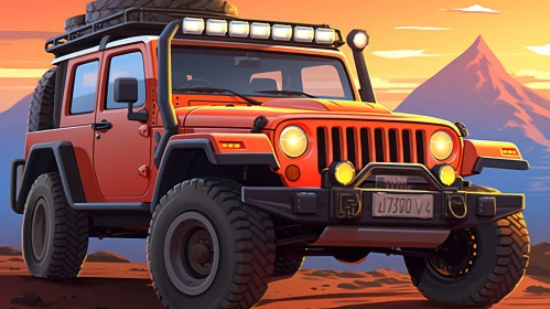 Red Jeep Wrangler Rubicon Digital Painting