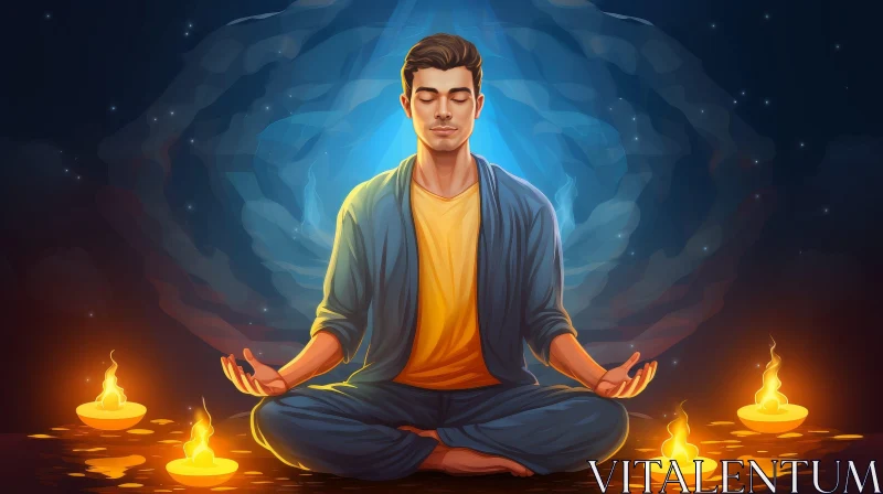 Serene Meditation: Man in Tranquil Pose with Blue Aura AI Image