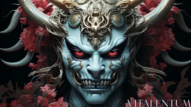 AI ART Sinister Demon 3D Rendering with Blue Skin and Red Eyes
