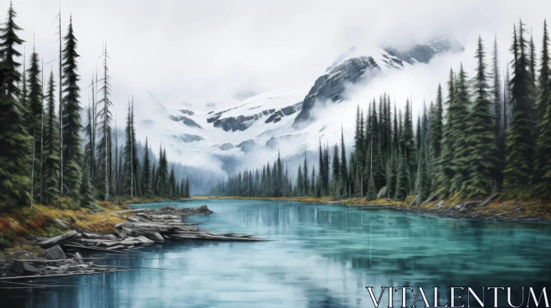 AI ART Tranquil Mountain Lake Landscape Painting
