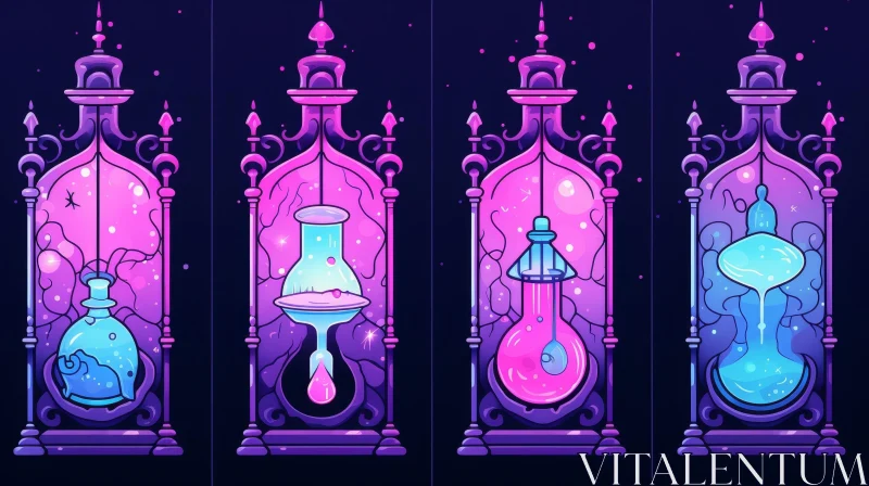 Unique Stylized Hourglass Illustrations with Colorful Liquids AI Image