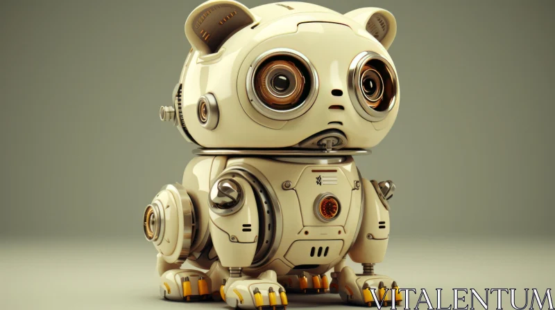 AI ART White Robotic Bear with a Mischievous Feline Motif