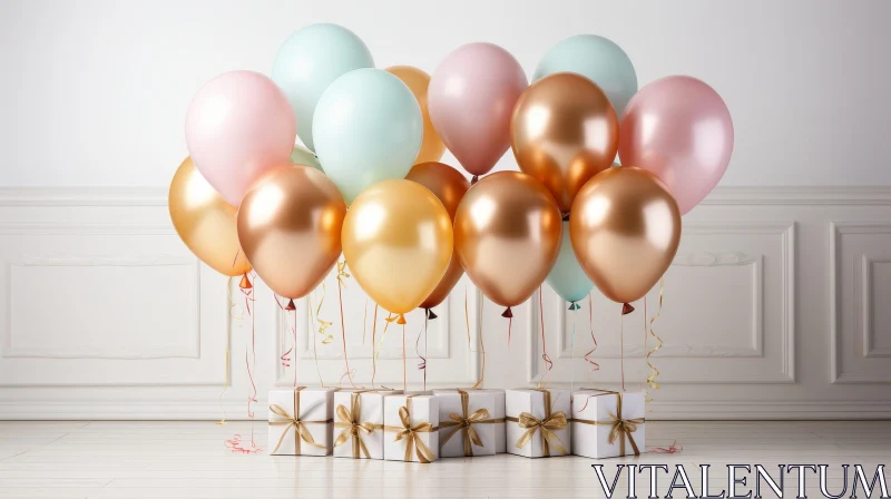 White Room with Balloons and Gifts AI Image