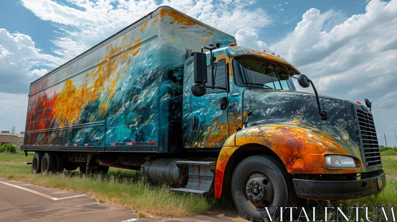 Artistic Ocean-Themed Mural on a Large Truck AI Image