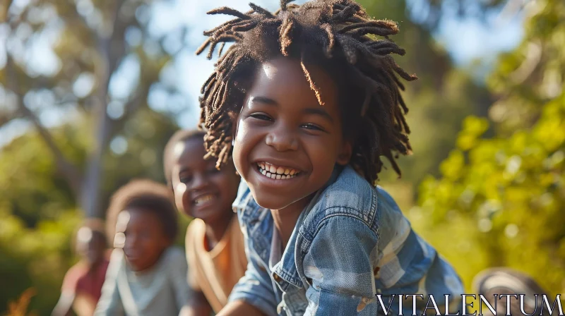 Cheerful African-American Boy with Dreadlocks and Denim Jacket AI Image