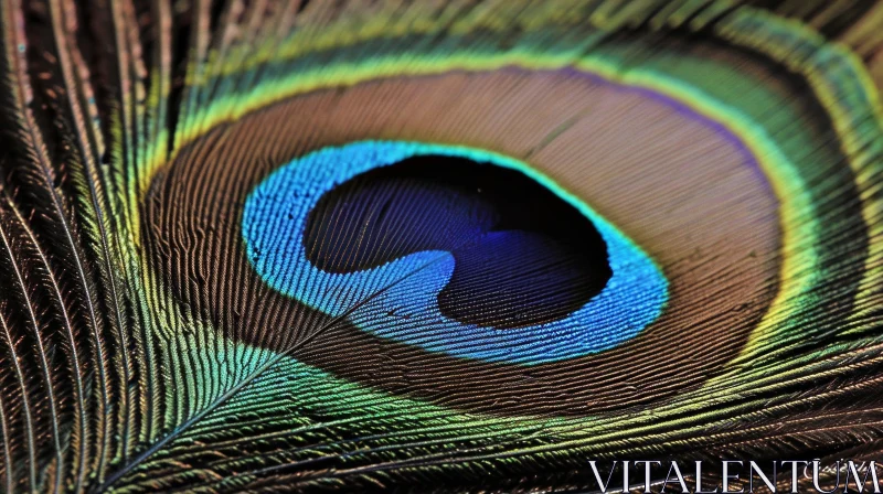Close-up of a Dark Blue Peacock Feather with a Green Sheen AI Image