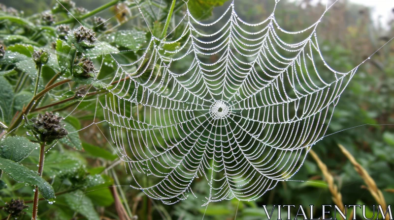 Close-Up of Spider Web Covered in Morning Dew | Symmetrical and Delicate AI Image