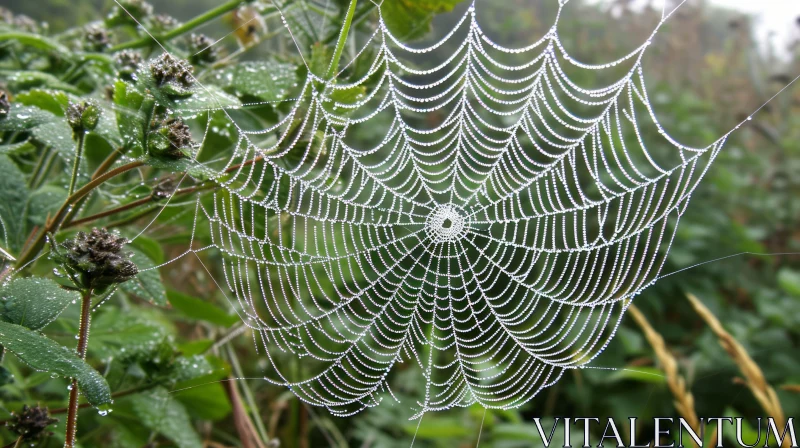 Close-Up of Spider Web Covered in Morning Dew | Symmetrical and Delicate