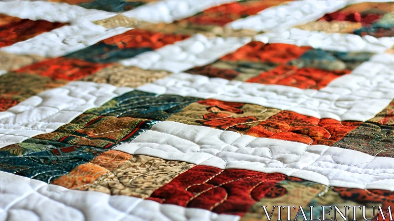 Colorful Patchwork Quilt - Hand-Stitched Fabric Art AI Image