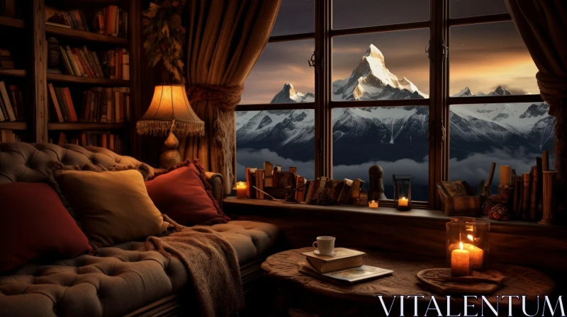 Cozy Living Room with Mountain View AI Image