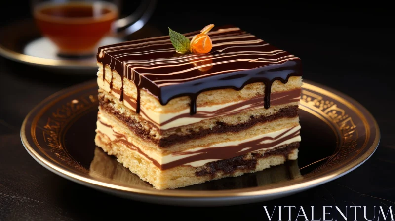 Delicious Chocolate Ganache Cake on Plate AI Image
