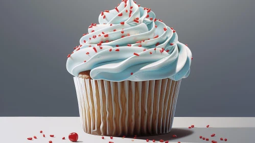 Delicious Cupcake with Blue Frosting and Red Sprinkles