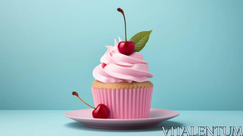 Delicious Pink Cupcake with Cherry on Top AI Image