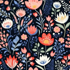 Elegant Floral Pattern on Dark Blue Background