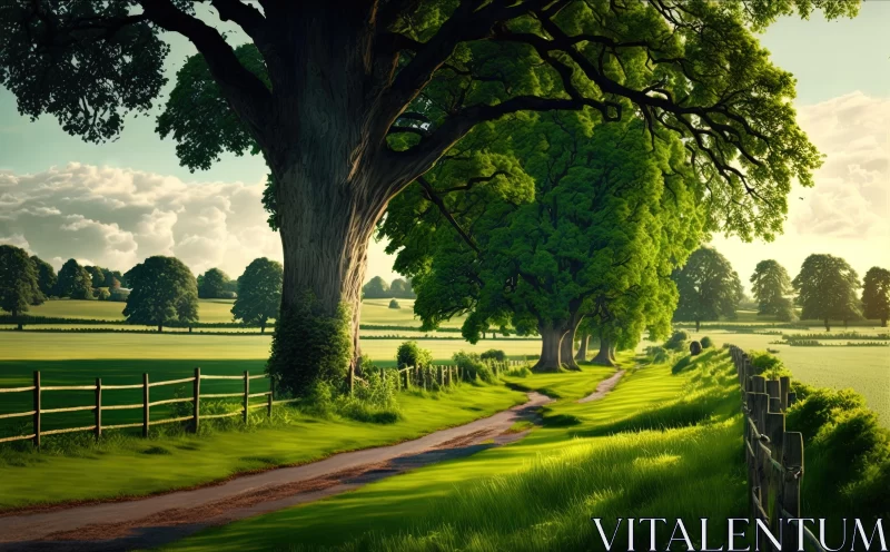 Enchanting Dirt Path in a Green Field - Realistic Fantasy Artwork AI Image
