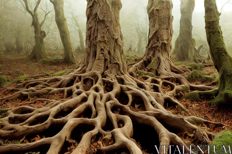 Enchanting Forest: Captivating Image of Tree Roots in a Mystical Forest AI Image