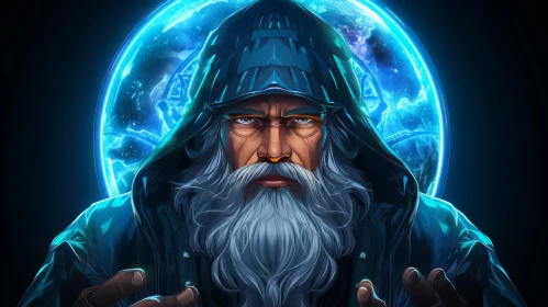 Enigmatic Wizard in Blue Robe | Digital Fantasy Art