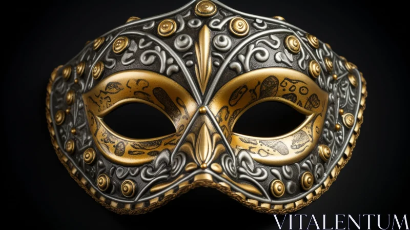 Intricate Venetian Mask - Metal Design with Gold and Silver Accents AI Image
