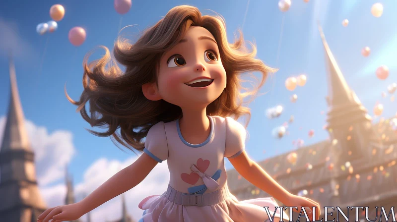 Joyful Young Girl in Field of Flowers | 3D Rendering