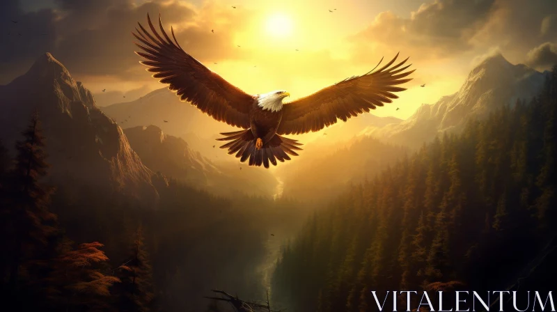 AI ART Majestic Eagle Flying Over Mountain Range