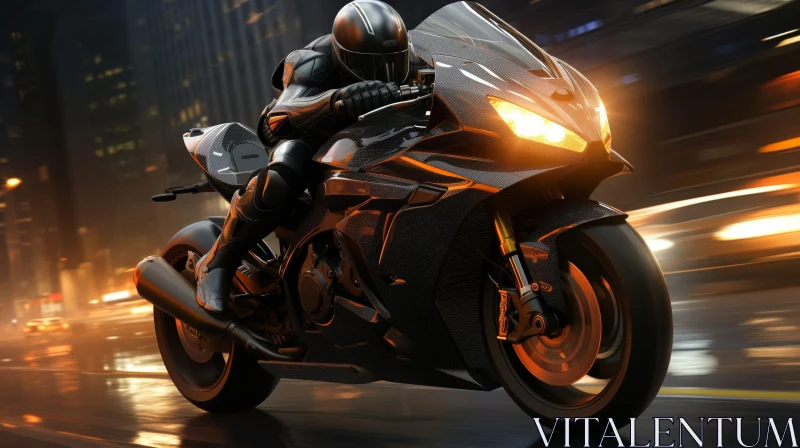 Night Rider on Black Motorcycle AI Image