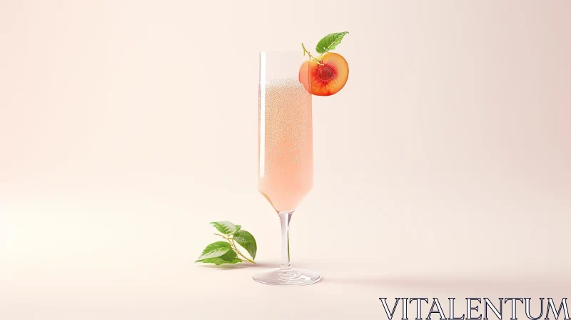 AI ART Pink Champagne with Peach Slice - Elegant Glassware Image