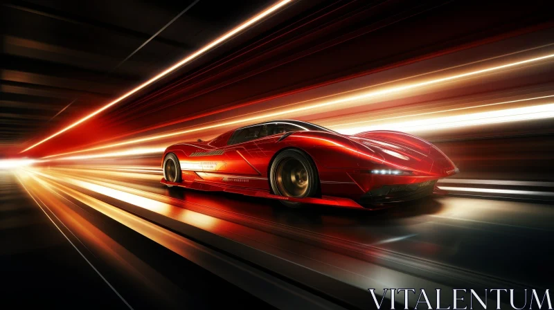 AI ART Red Sports Car Speeding Through Tunnel