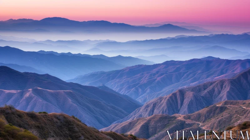 AI ART Serene Mountain Range Sunset Landscape