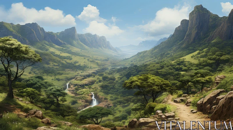 AI ART Tranquil Mountain Valley Landscape